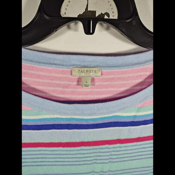Talbots Knit Sweater Women's Size Large Soft Multi Color Pastel Striped Sweater - Picture 4 of 5